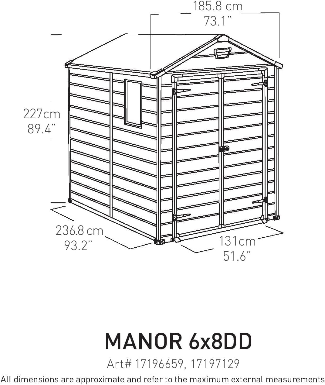 6 x 8 ft Outdoor Plastic Garden Storage Shed, Grey, Lockable Weather-Resistant Storage Shed