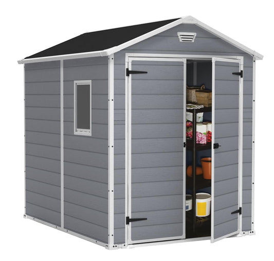 6 x 8 ft Outdoor Plastic Garden Storage Shed, Grey, Lockable Weather-Resistant Storage Shed