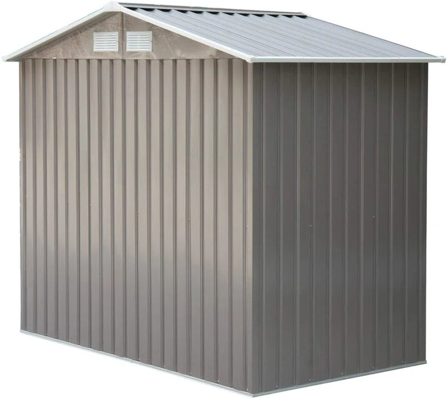 7 x 4 ft Metal Apex Garden Shed, Lockable Outdoor Storage Shed with Double Sliding Doors