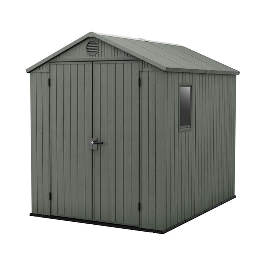 6 x 8 ft Outdoor Resin Garden Shed, Wood-Look Waterproof Storage Shed with Double Lockable Doors for Tools & Bikes