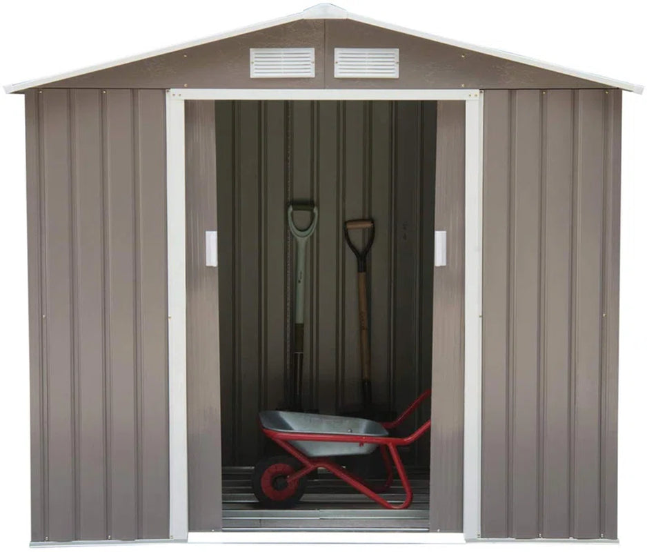 7 x 4 ft Metal Apex Garden Shed, Lockable Outdoor Storage Shed with Double Sliding Doors